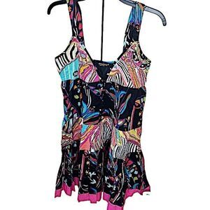 Chaudry KC Boho Bright Colored Patchwork Mini Dress Sleeveless Size Small New
